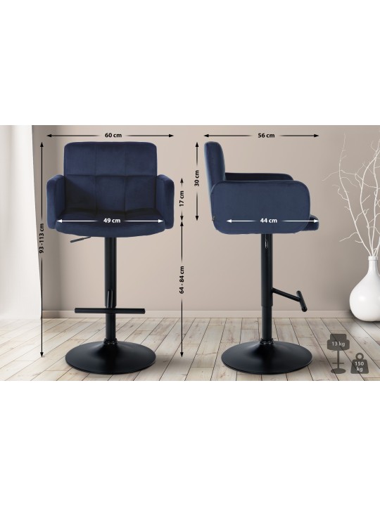 Tabouret de bar Los Angeles velours, bleu