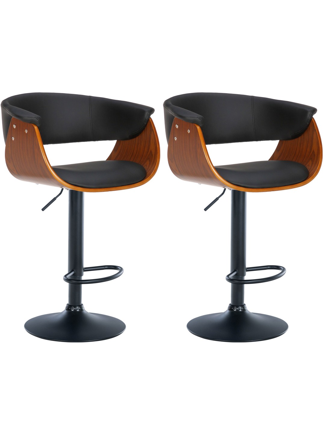 Lot de 2 tabourets de bar Vestal simili cuir, noyer/noir