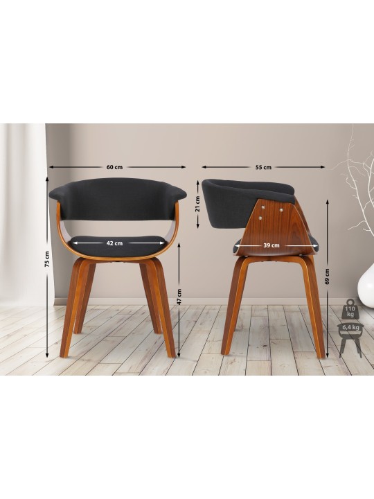 Lot de 2 chaises Bruce tissu, noyer/noir