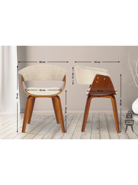 Lot de 2 chaises Bruce tissu, noyer/crème