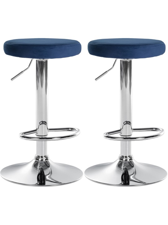 Lot de 2 tabourets de bar Ponte velours chrome, bleu