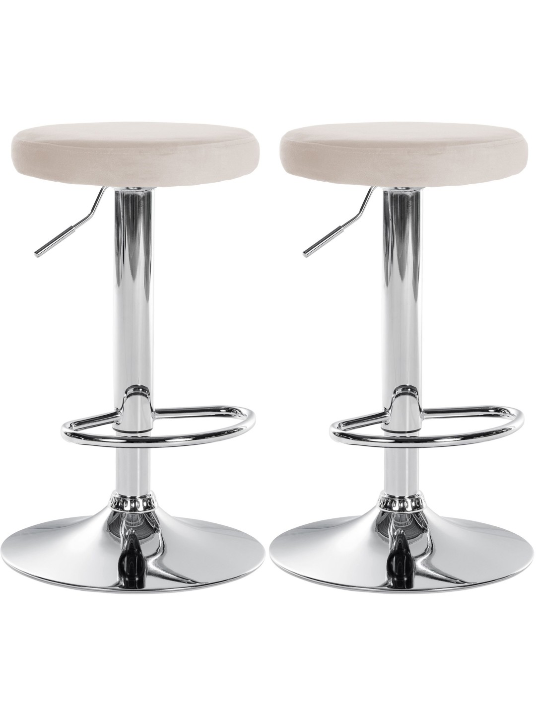 Lot de 2 tabourets de bar Ponte velours chrome, crème