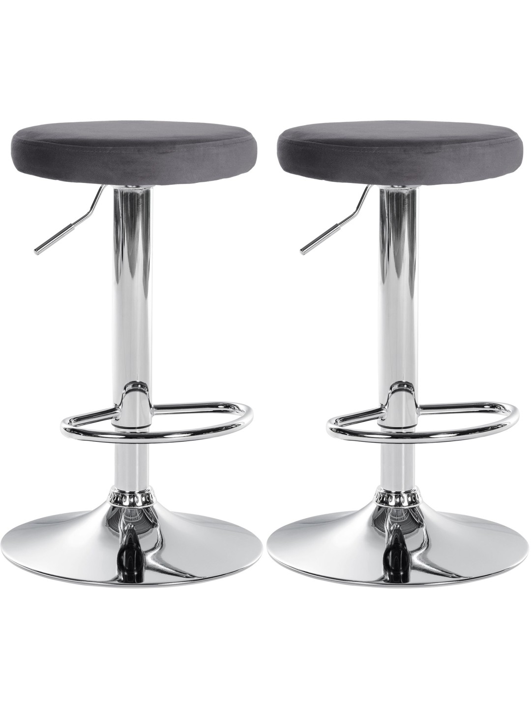 Lot de 2 tabourets de bar Ponte velours chrome, gris foncé
