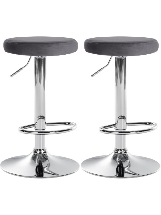 Lot de 2 tabourets de bar Ponte velours chrome, gris foncé