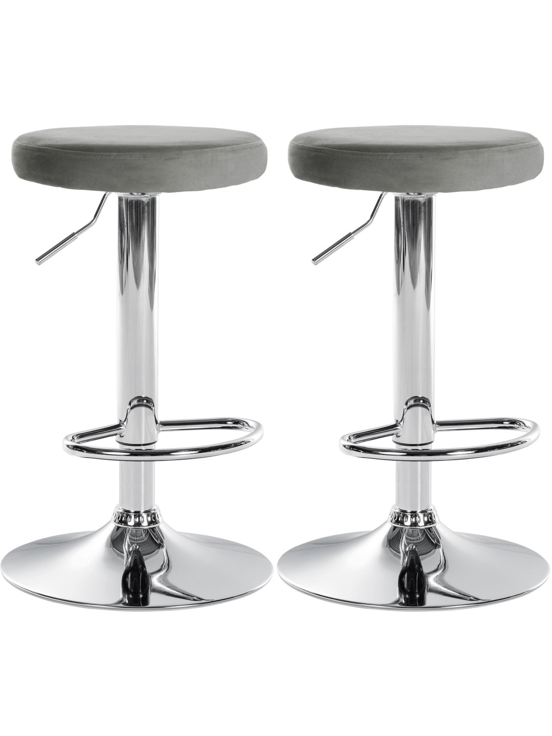 Lot de 2 tabourets de bar Ponte velours chrome, gris
