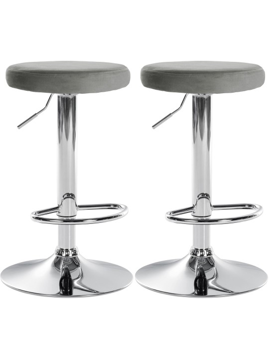Lot de 2 tabourets de bar Ponte velours chrome, gris