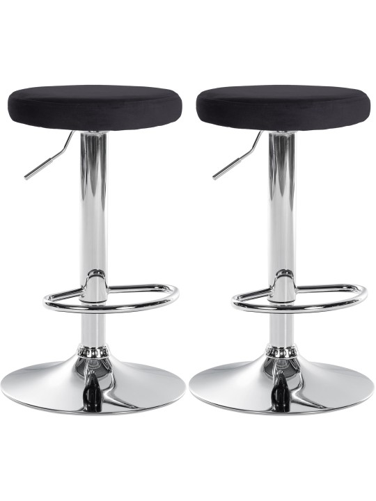 Lot de 2 tabourets de bar Ponte velours chrome, noir