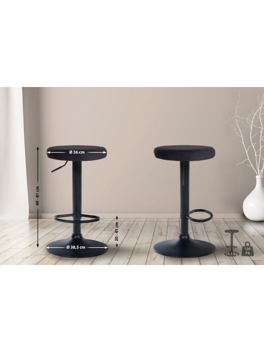 Lot de 2 tabourets de bar Velours Ponte, noir