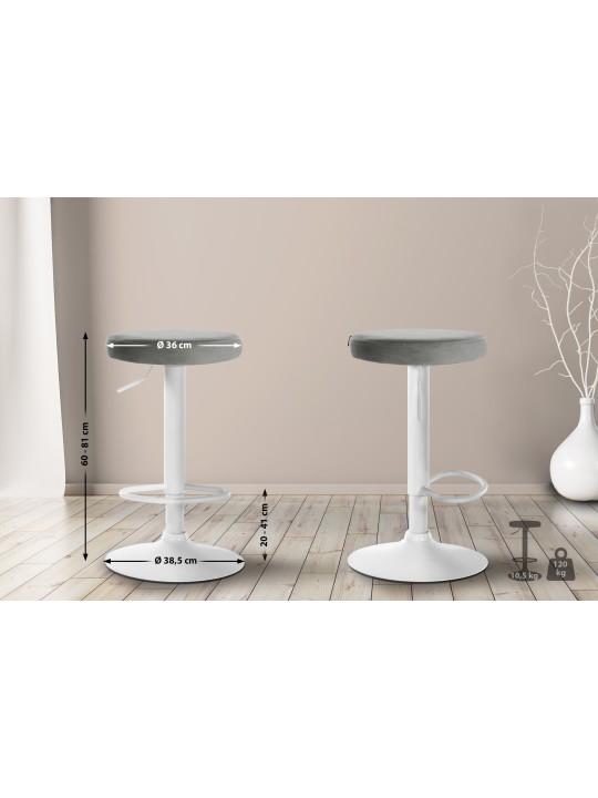 Lot de 2 tabourets de bar Velours Ponte, gris
