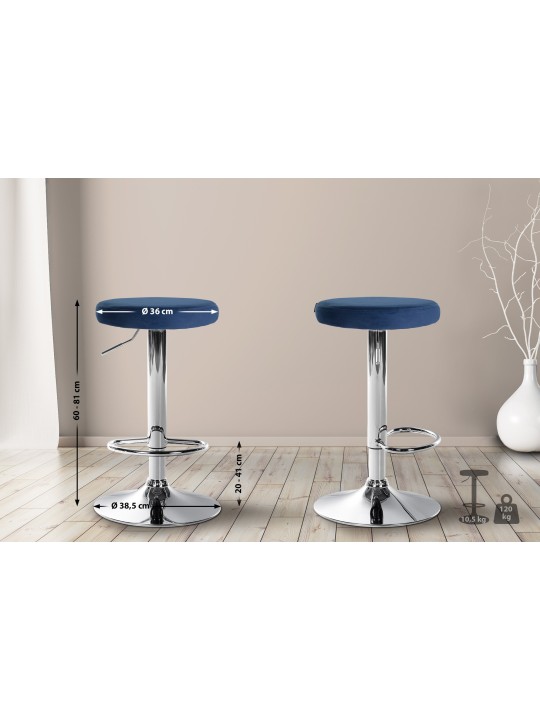 Lot de 2 tabourets de bar Ponte velours chrome, bleu