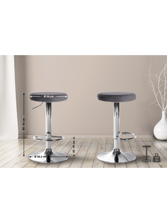 Lot de 2 tabourets de bar Ponte velours chrome, gris foncé