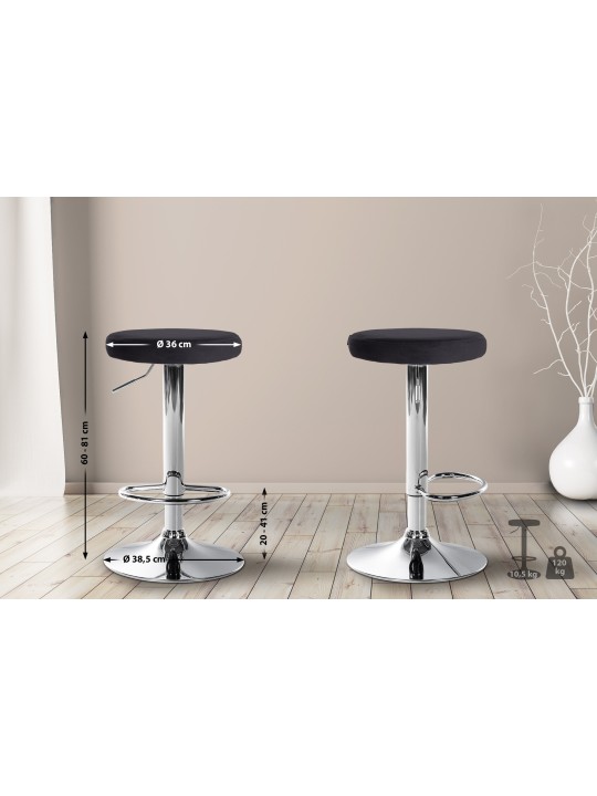 Lot de 2 tabourets de bar Ponte velours chrome, noir
