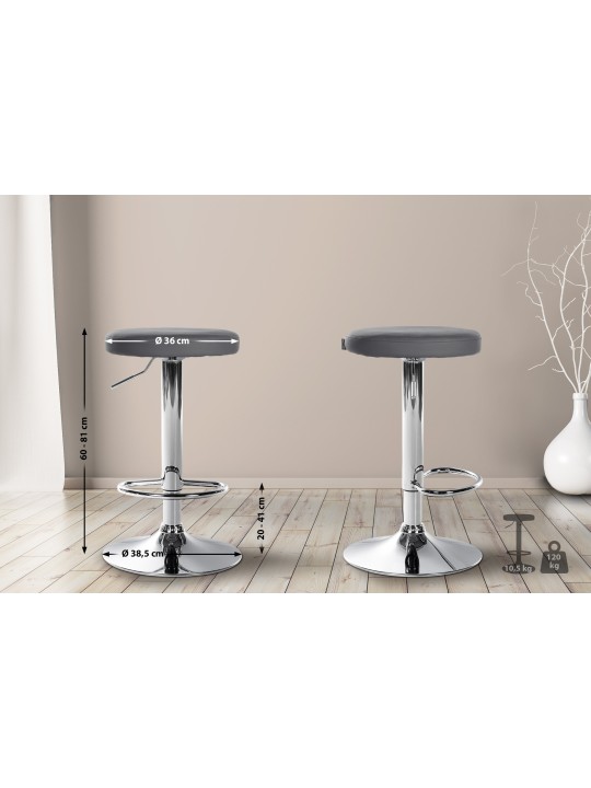 Lot de 2 tabourets de bar Ponte simili cuir chromé, gris