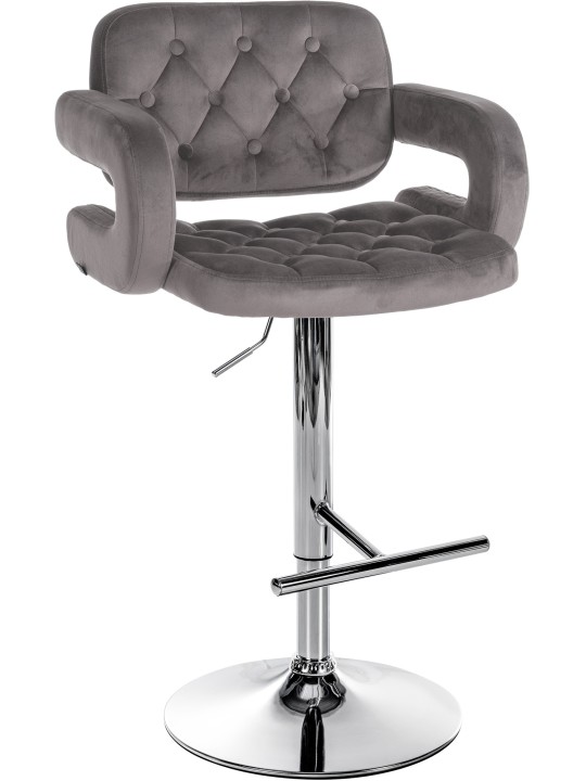Tabouret de bar Dublin velours chrome, gris Tabouret de bar Dublin velours chrome, gris