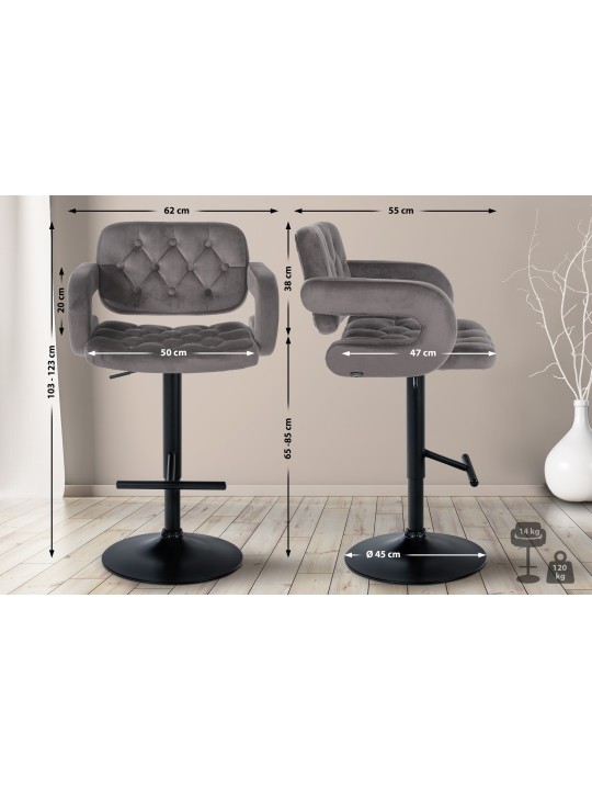 Tabouret de bar Dublin velours, gris