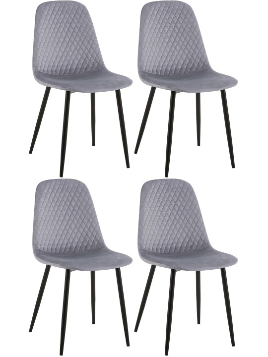 Lot de 4 chaises Giverny velours, gris