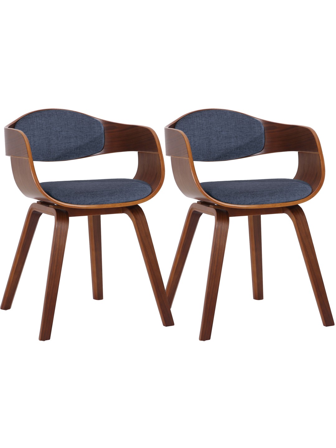 Lot de 2 chaises Kingston tissu, noyer/bleu