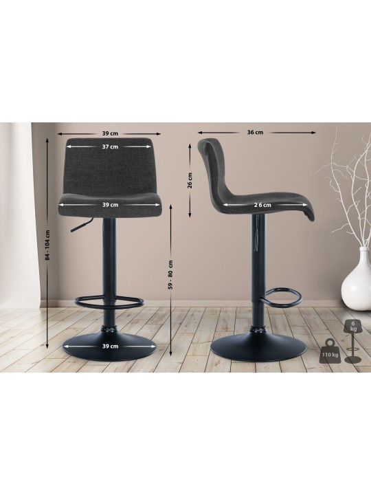 Lot de 2 tabourets de bar Branford tissu, gris foncé Lot de 2 tabourets de bar Branford tissu, gris foncé