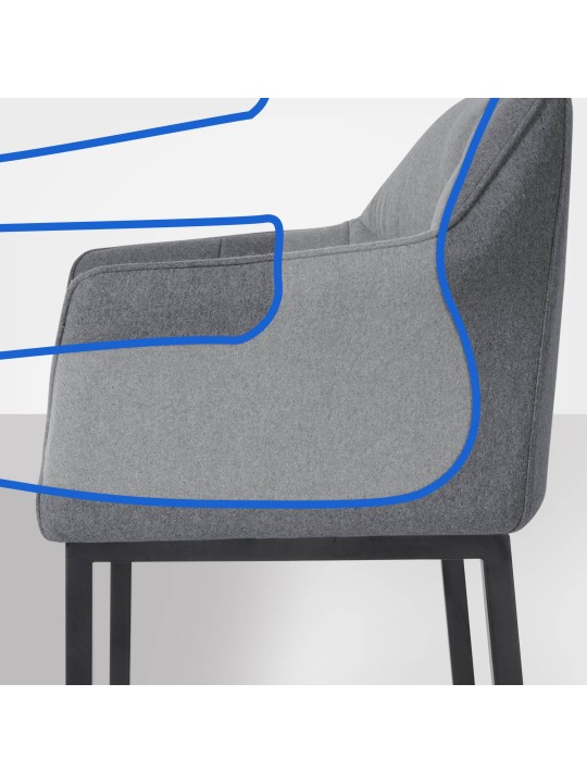 Tabouret de bar Damaso B feutre avec structure à 4 pieds, gris