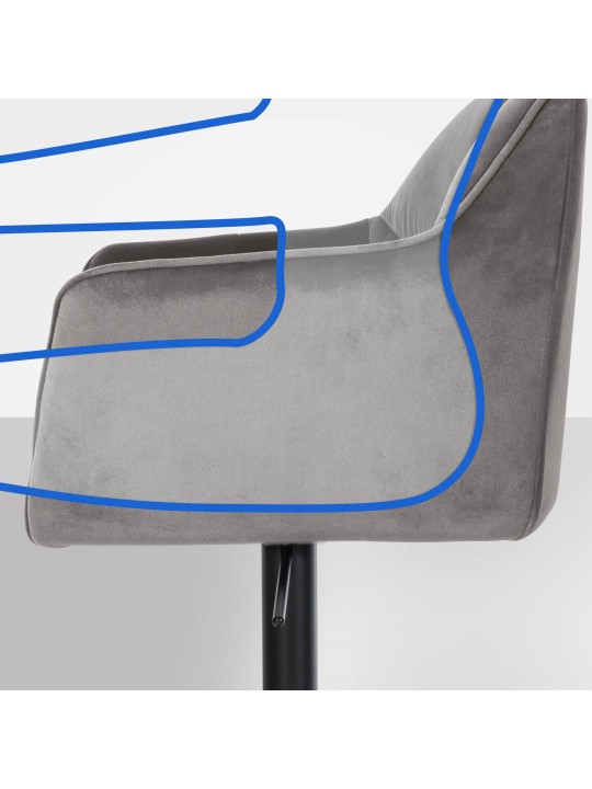 Tabouret de bar Damaso B velours, gris