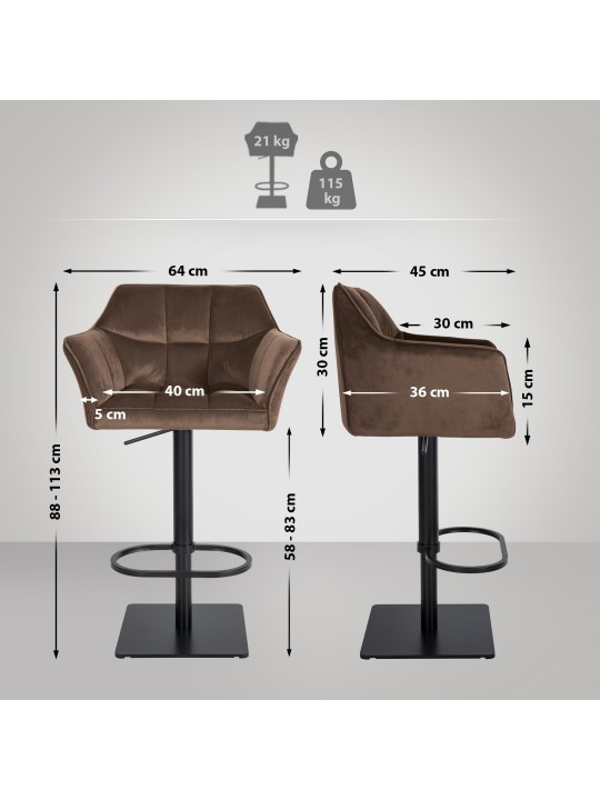 Tabouret de bar Damaso B velours, brun Tabouret de bar Damaso B velours, brun