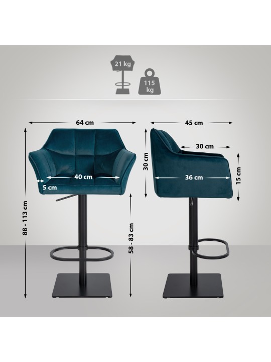 Tabouret de bar Damaso B velours, vert