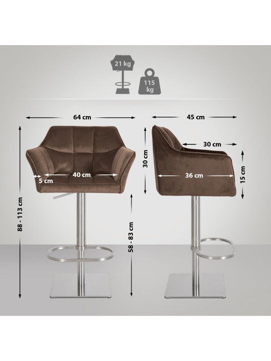 Tabouret de bar Damaso E velours, brun Tabouret de bar Damaso E velours, brun