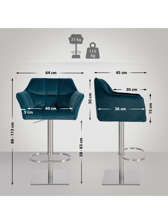 Tabouret de bar Damaso E velours, vert