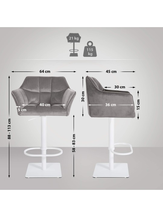 Tabouret de bar Damaso W velours, gris