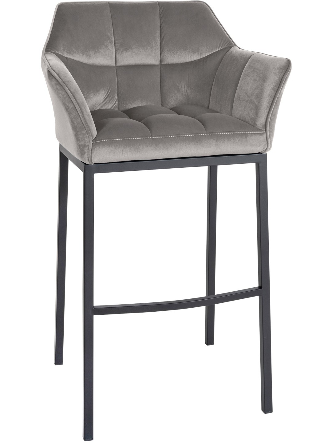 Tabouret de bar Damaso B velours avec structure 4 pieds, gris