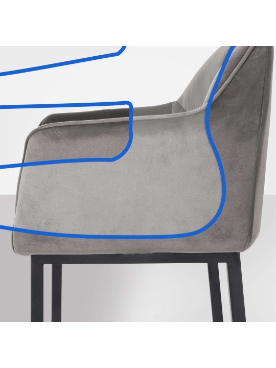 Tabouret de bar Damaso B velours avec structure 4 pieds, gris Tabouret de bar Damaso B velours avec structure 4 pieds, gris