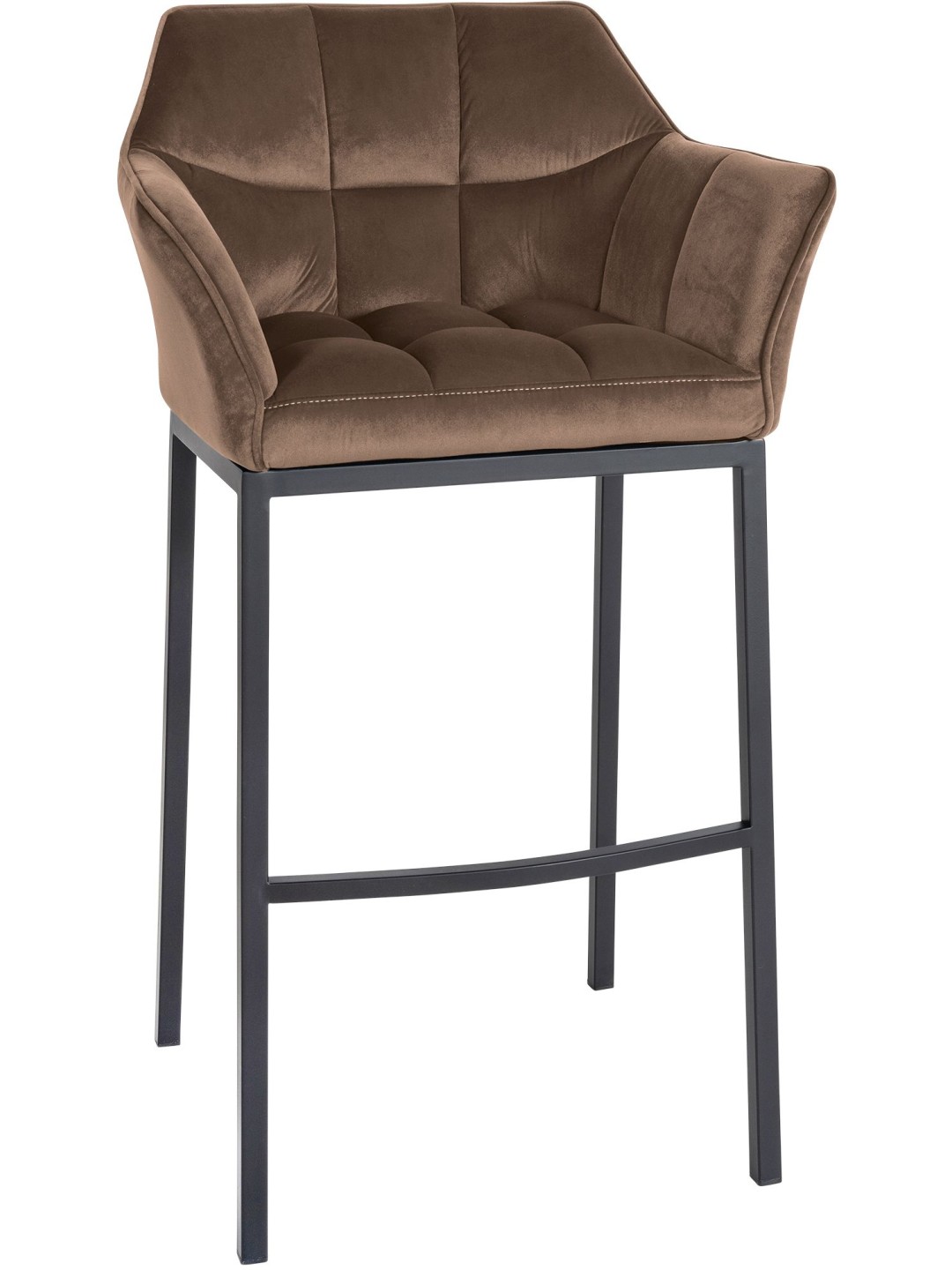 Tabouret de bar Damaso B velours avec structure 4 pieds, brun