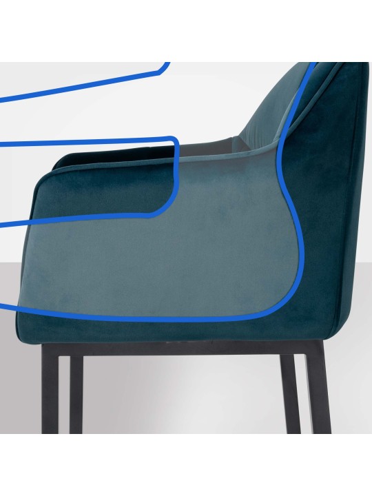 Tabouret de bar Damaso B velours avec structure 4 pieds, vert