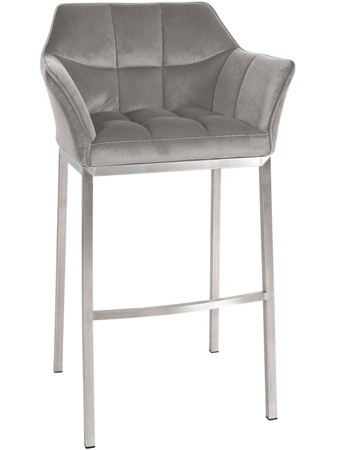 Tabouret de bar Damaso E velours avec structure 4 pieds, gris