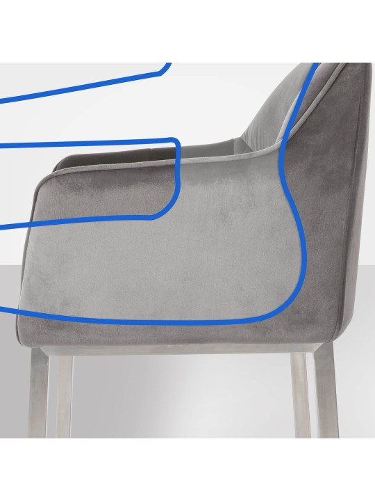 Tabouret de bar Damaso E velours avec structure 4 pieds, gris