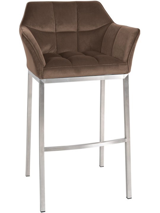 Tabouret de bar Damaso E velours avec structure 4 pieds, brun