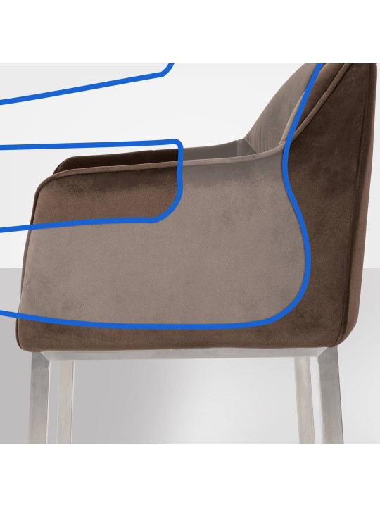 Tabouret de bar Damaso E velours avec structure 4 pieds, brun