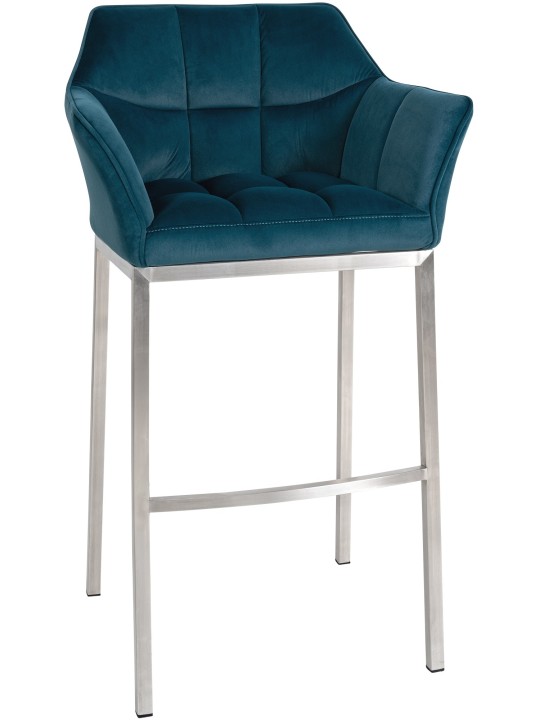 Tabouret de bar Damaso E velours avec structure 4 pieds, vert