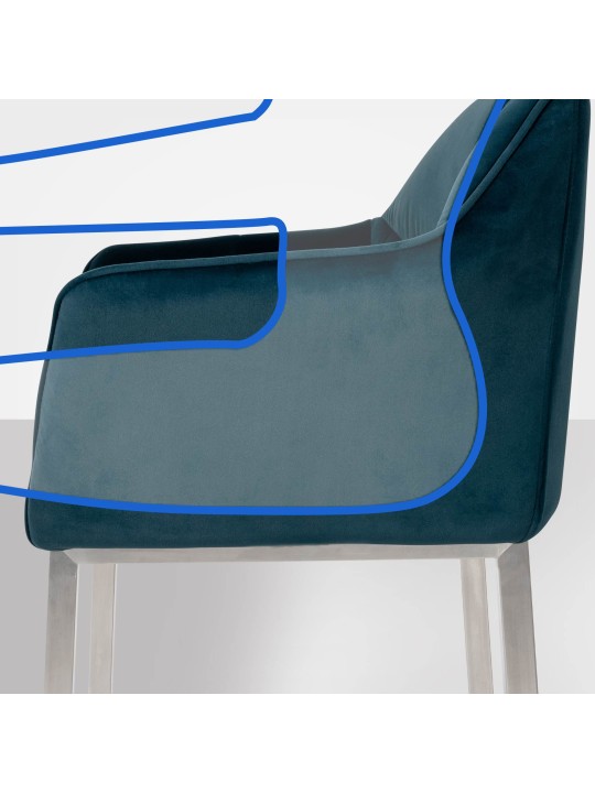 Tabouret de bar Damaso E velours avec structure 4 pieds, vert