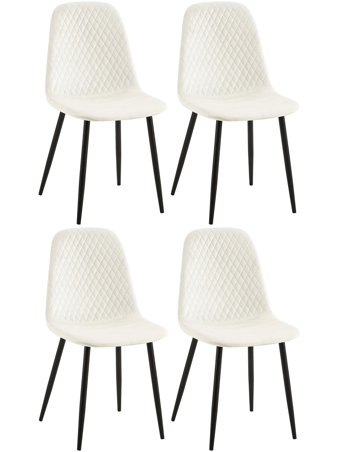 Lot de 4 chaises Giverny velours, blanc crème