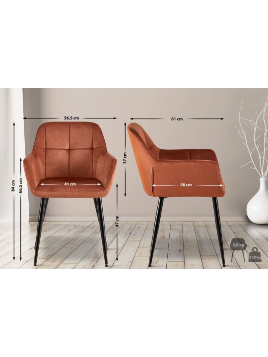 Lot de 2 chaises de salle à manger Emia velours, brun