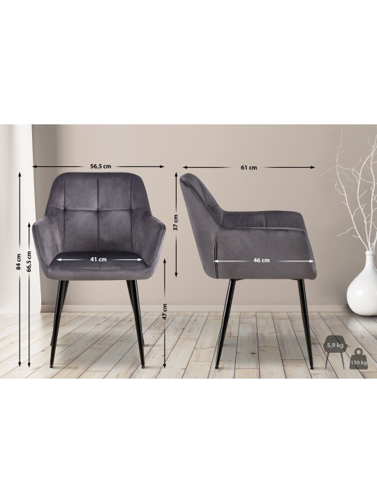 Lot de 2 chaises de salle à manger Emia velours, gris