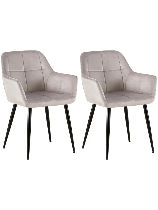 Lot de 2 chaises de salle à manger Emia velours, gris clair