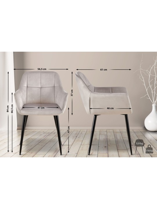 Lot de 2 chaises de salle à manger Emia velours, gris clair