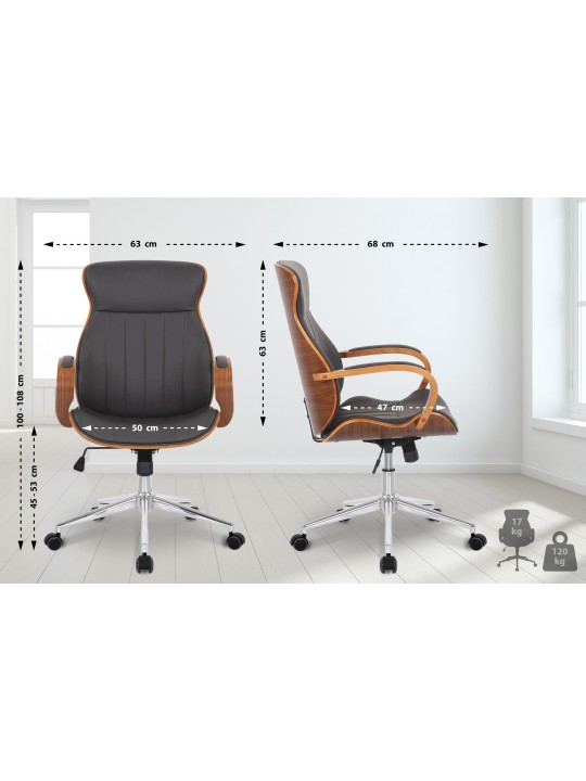 Chaise de bureau Melilla simili cuir, noyer/brun