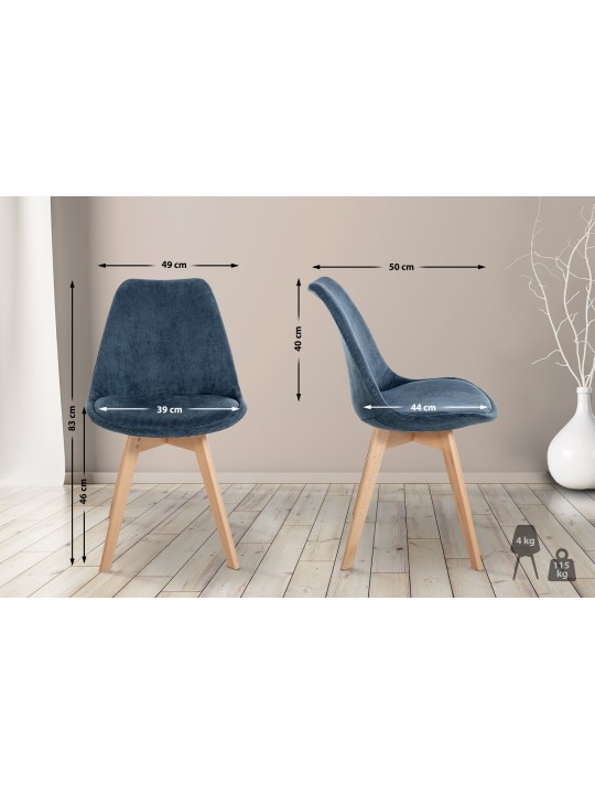 Ensemble de 4 chaises Linares Cord, bleu foncé Ensemble de 4 chaises Linares Cord, bleu foncé