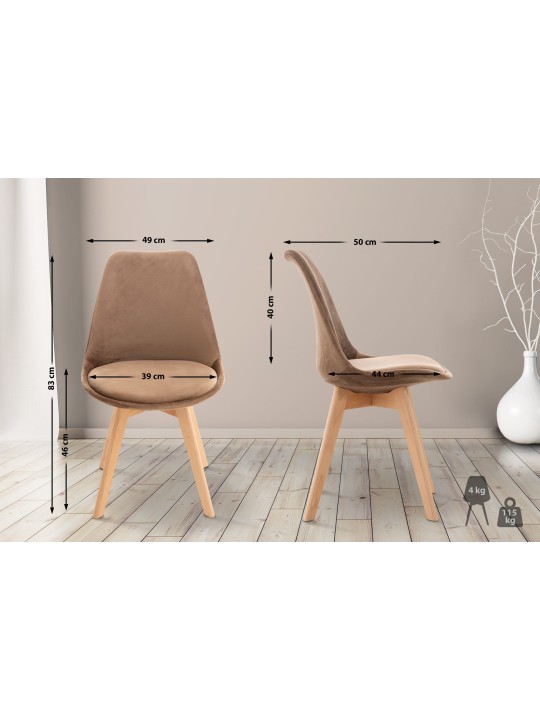 Ensemble de 4 chaises Linares velours, brun