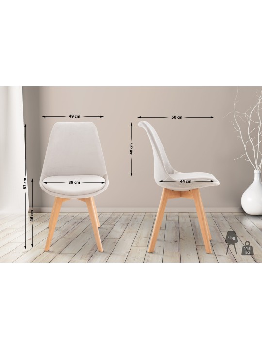 Ensemble de 4 chaises Linares velours, gris clair