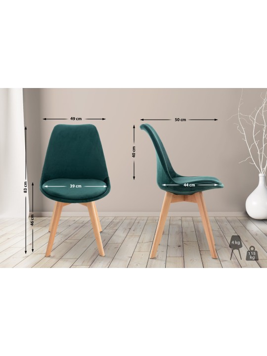 Ensemble de 4 chaises Linares velours, vert Ensemble de 4 chaises Linares velours, vert