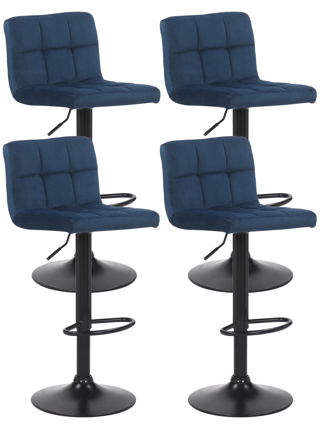 Lot de 4 tabourets de bar Feni velours, bleu